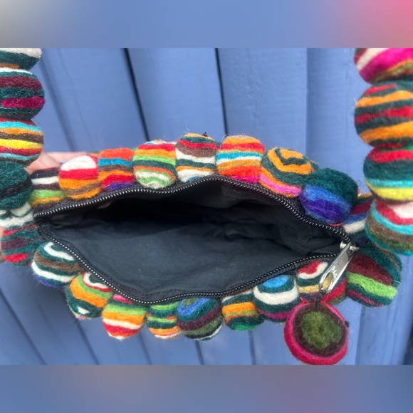 Colorful Felted Wool Pom Pom Crossbody Bag - Picture 4 of 5